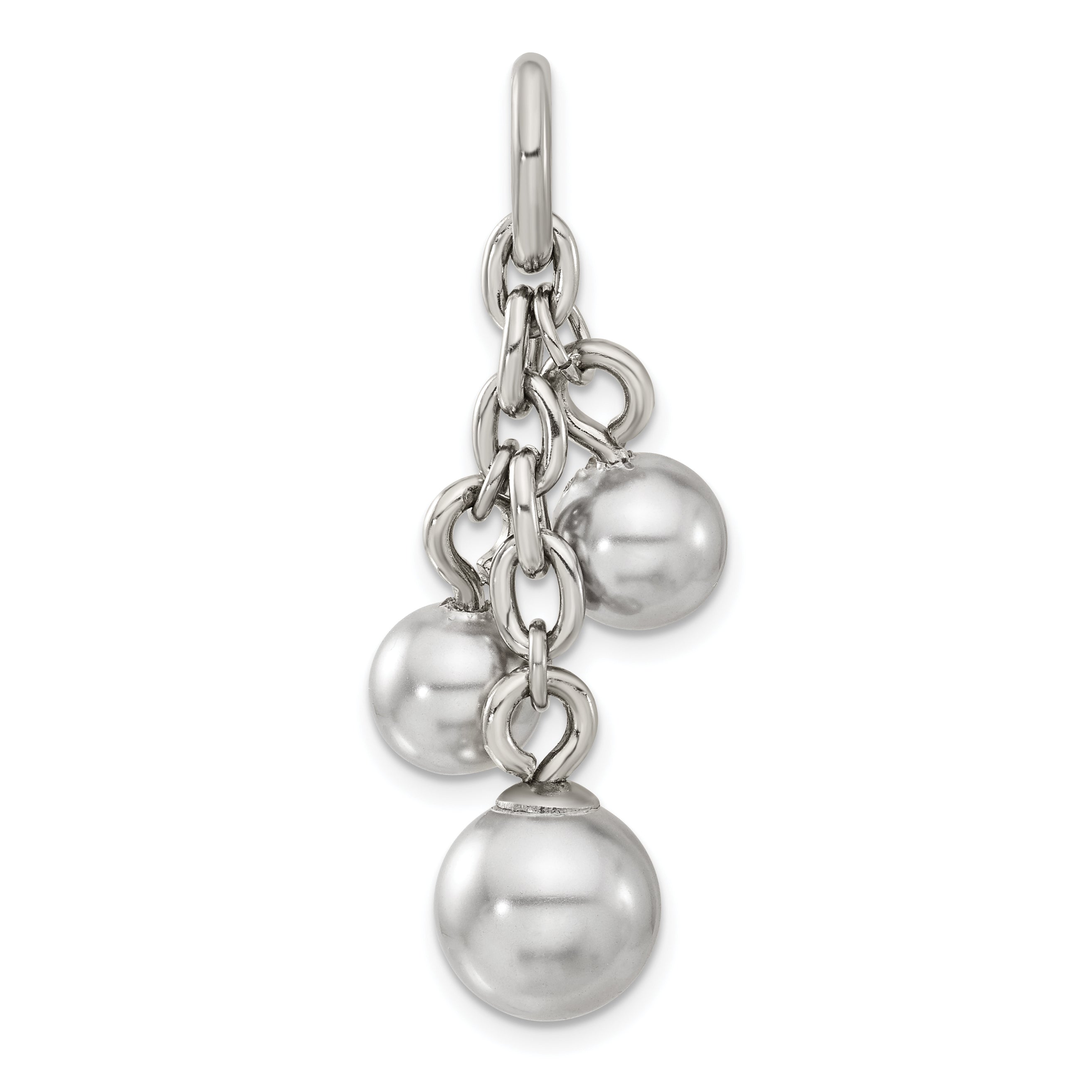 Stainless Steel Grey Simulated Pearl Interchangeable Charm Pendant