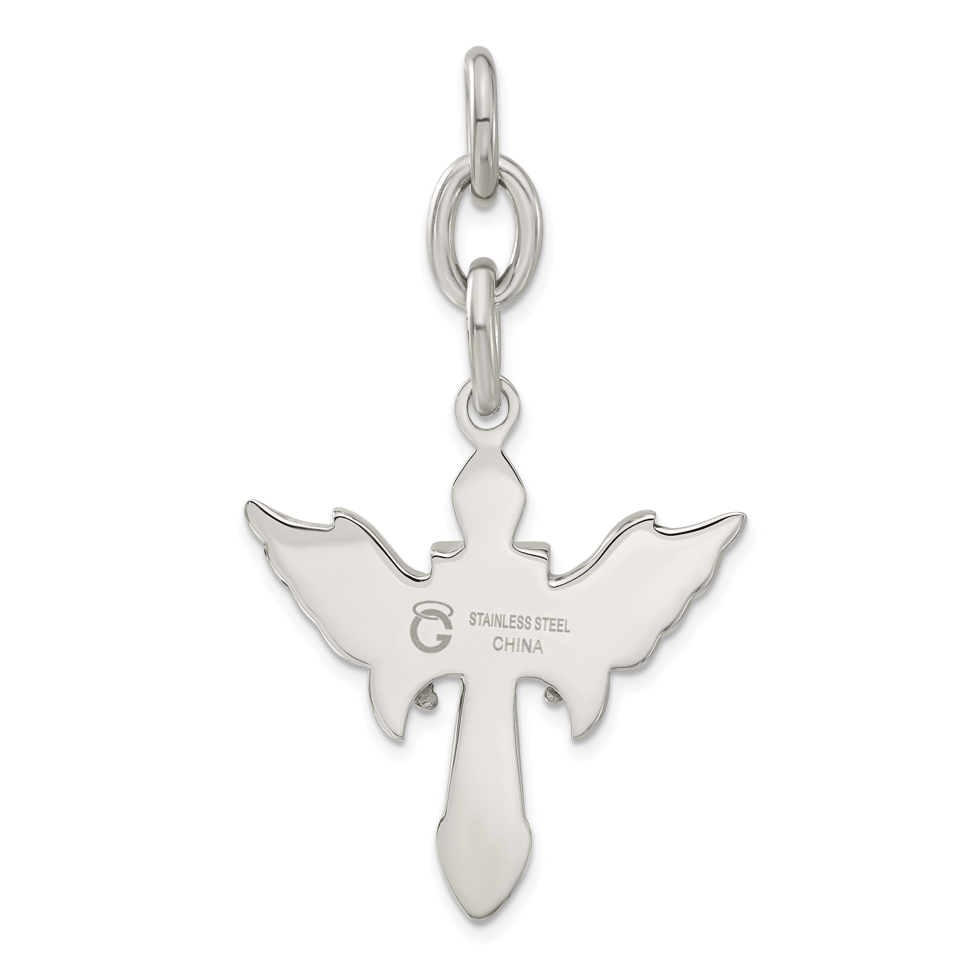 Stainless Steel Antiqued Wings With  Cross Interchangeable Charm Pendant