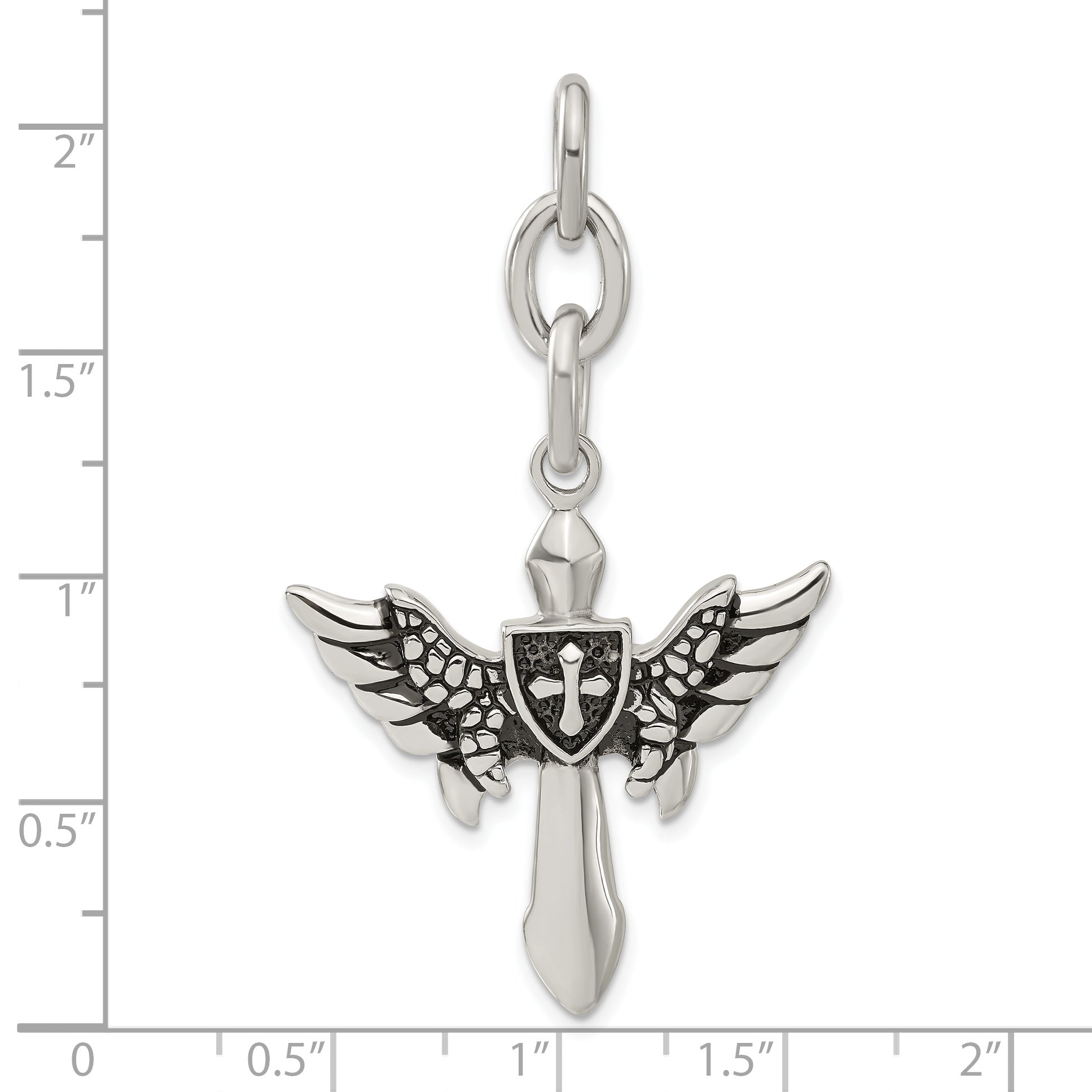 Stainless Steel Antiqued Wings With  Cross Interchangeable Charm Pendant