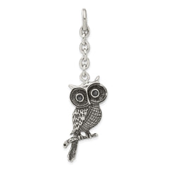 Stainless Steel Antiqued Owl w/ CZ Interchangeable Charm Pendant