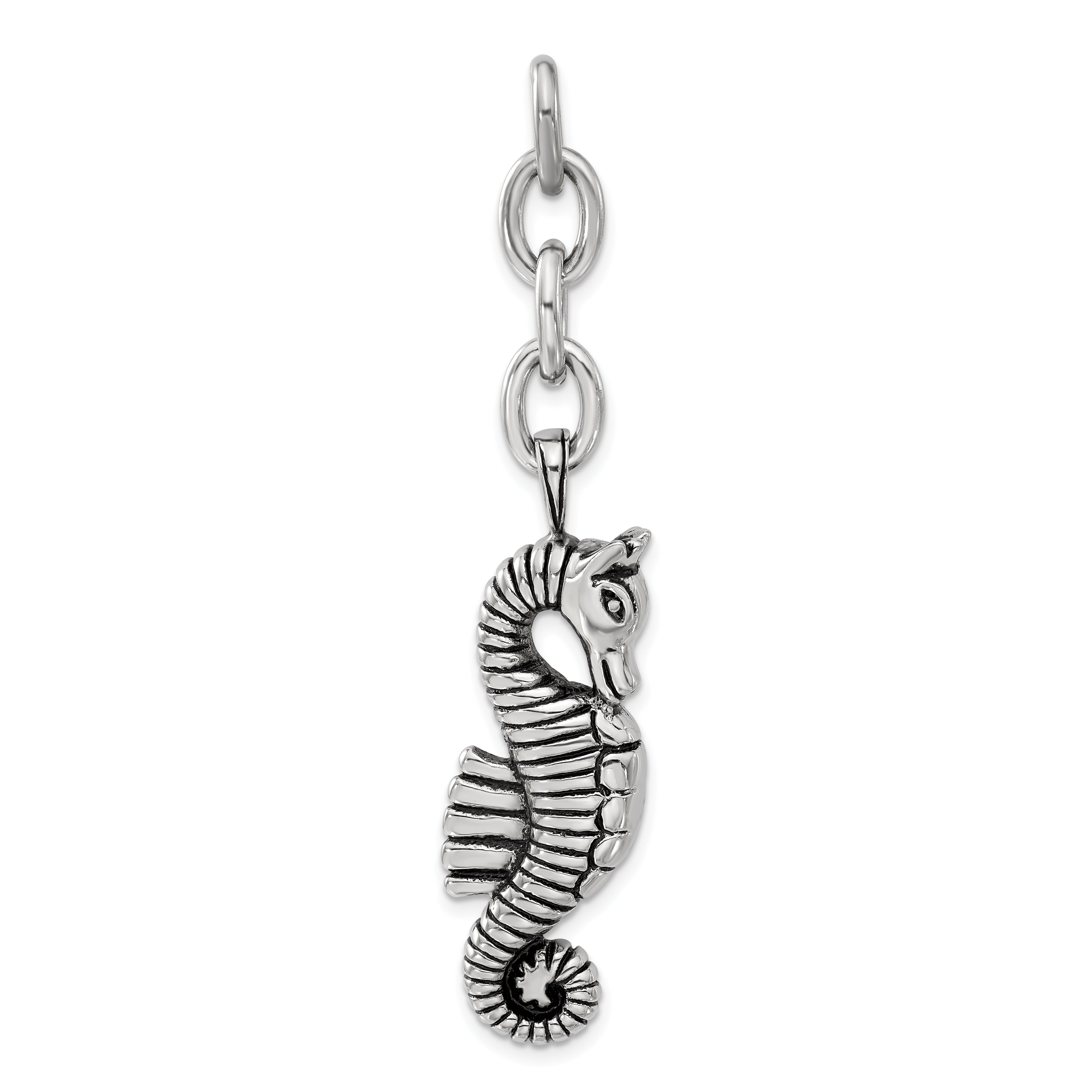 Stainless Steel Antiqued Seahorse Interchangeable Charm Pendant