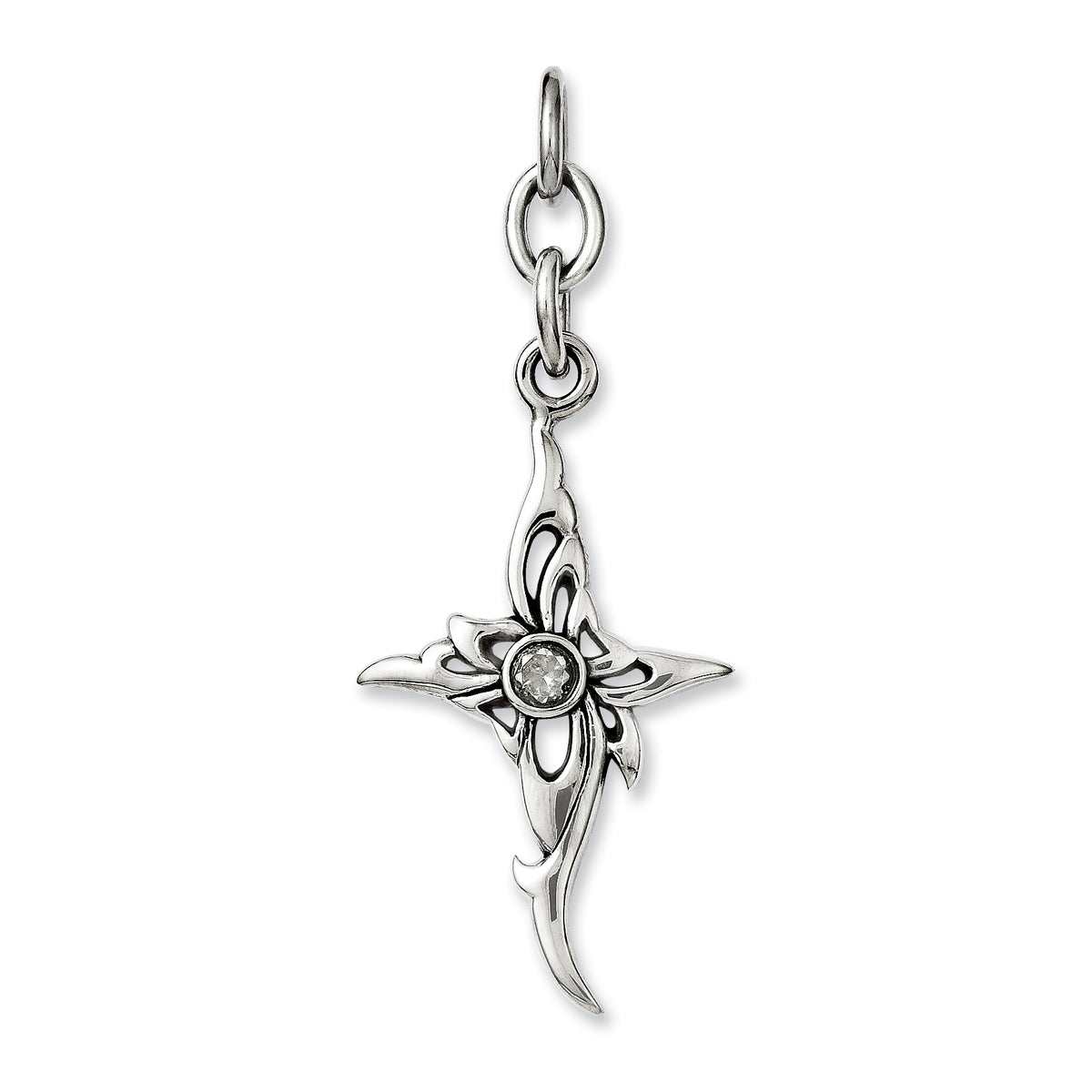 Stainless Steel Cross w/CZ Interchangeable Charm Pendant