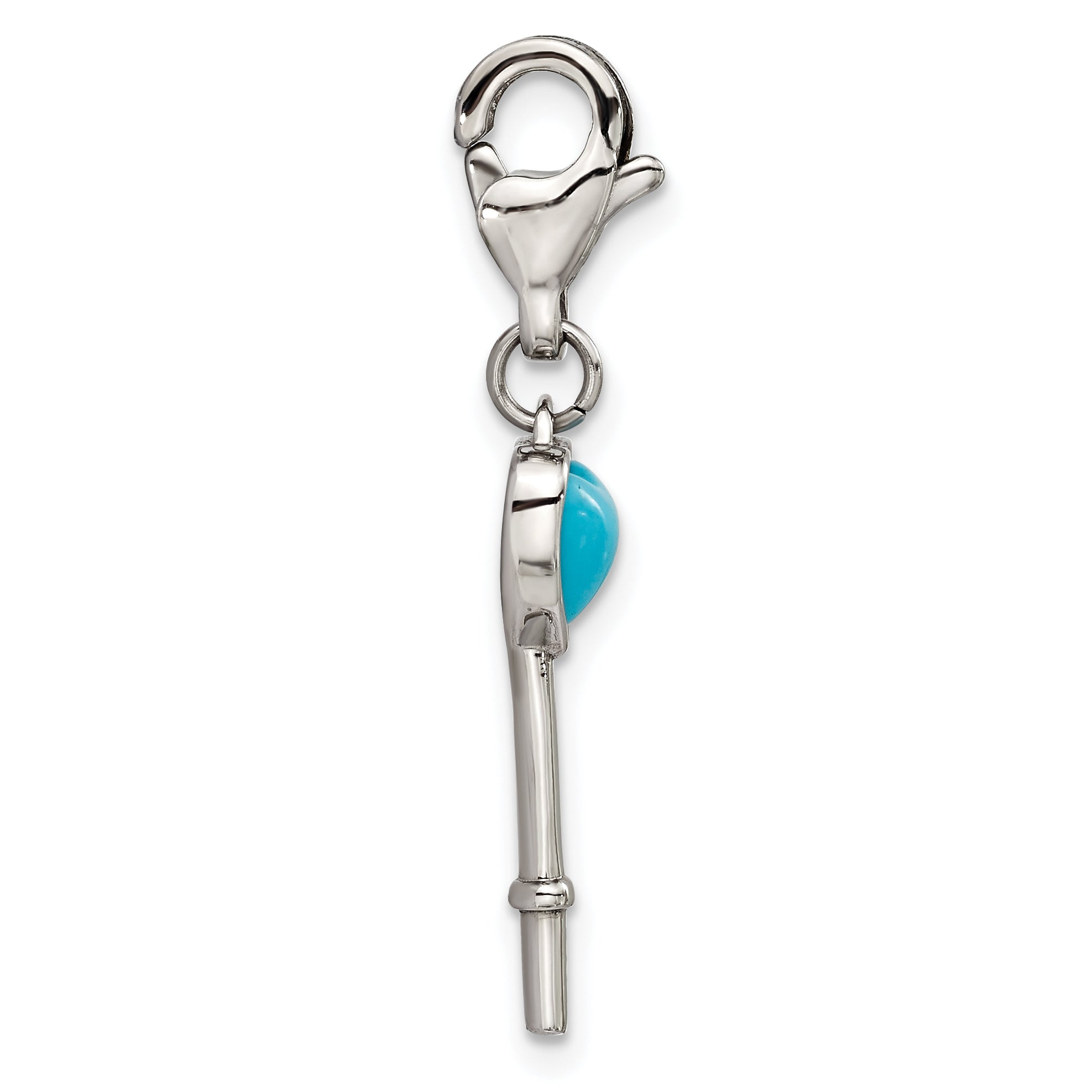 Stainless Steel Polished Imitation Turquoise Heart Key with Lobster Clasp C