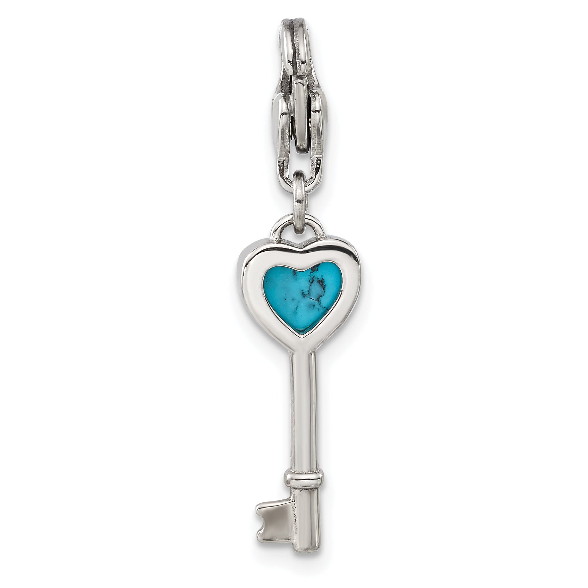 Stainless Steel Polished Imitation Turquoise Heart Key with Lobster Clasp C