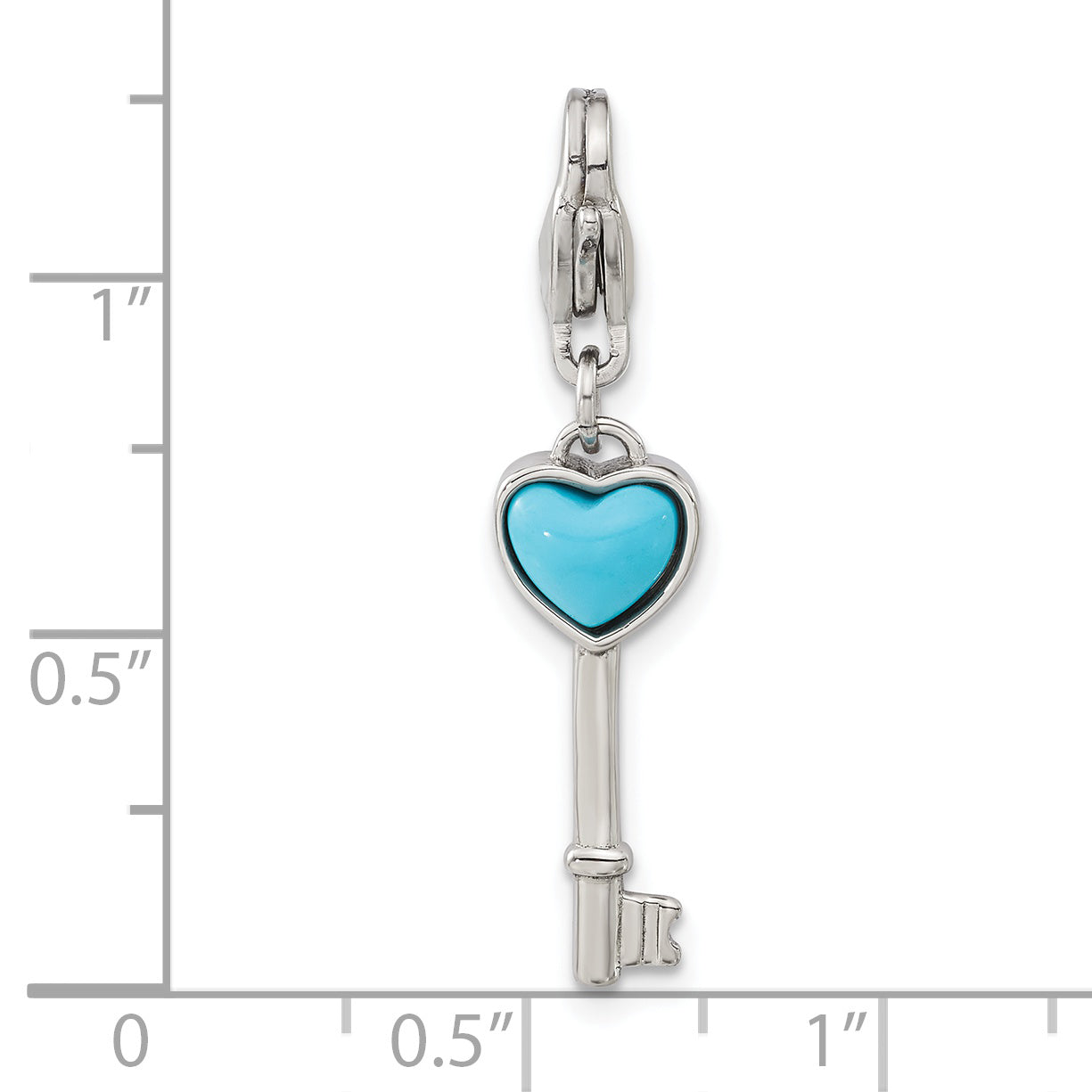 Stainless Steel Polished Imitation Turquoise Heart Key with Lobster Clasp C