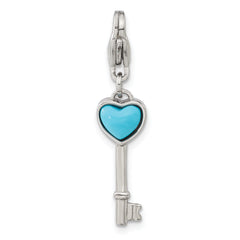 Stainless Steel w/ Lobster Clasp Imitation Turquoise Heart Key Charm