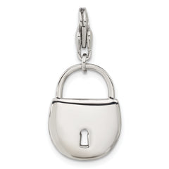 Stainless Steel Polished and Crystal Lock with Lobster Clasp Charm