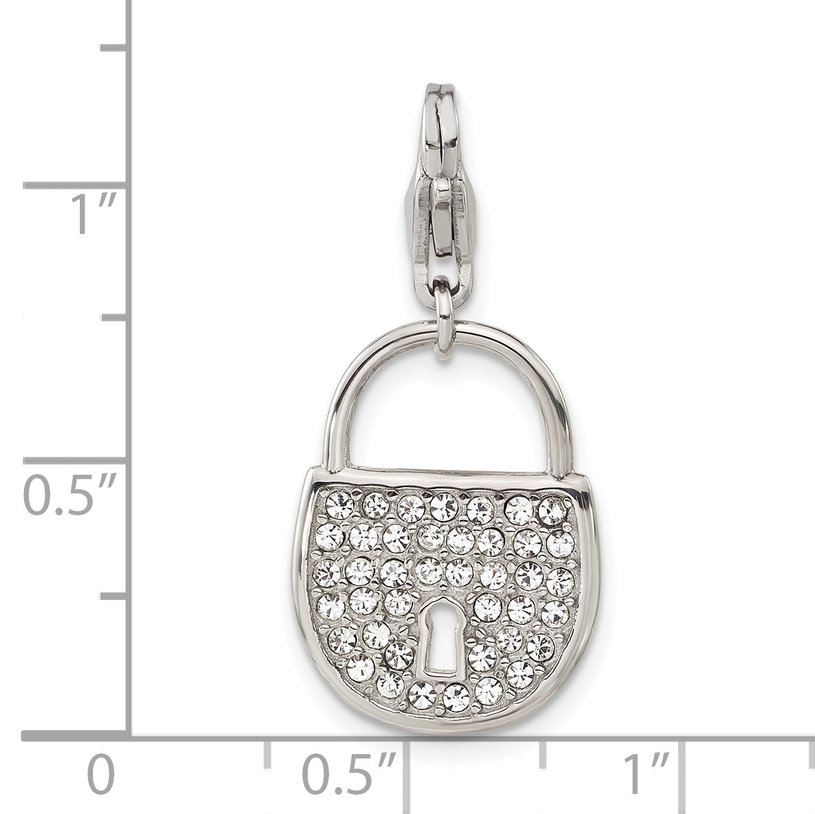 Stainless Steel Polished and Crystal Lock with Lobster Clasp Charm