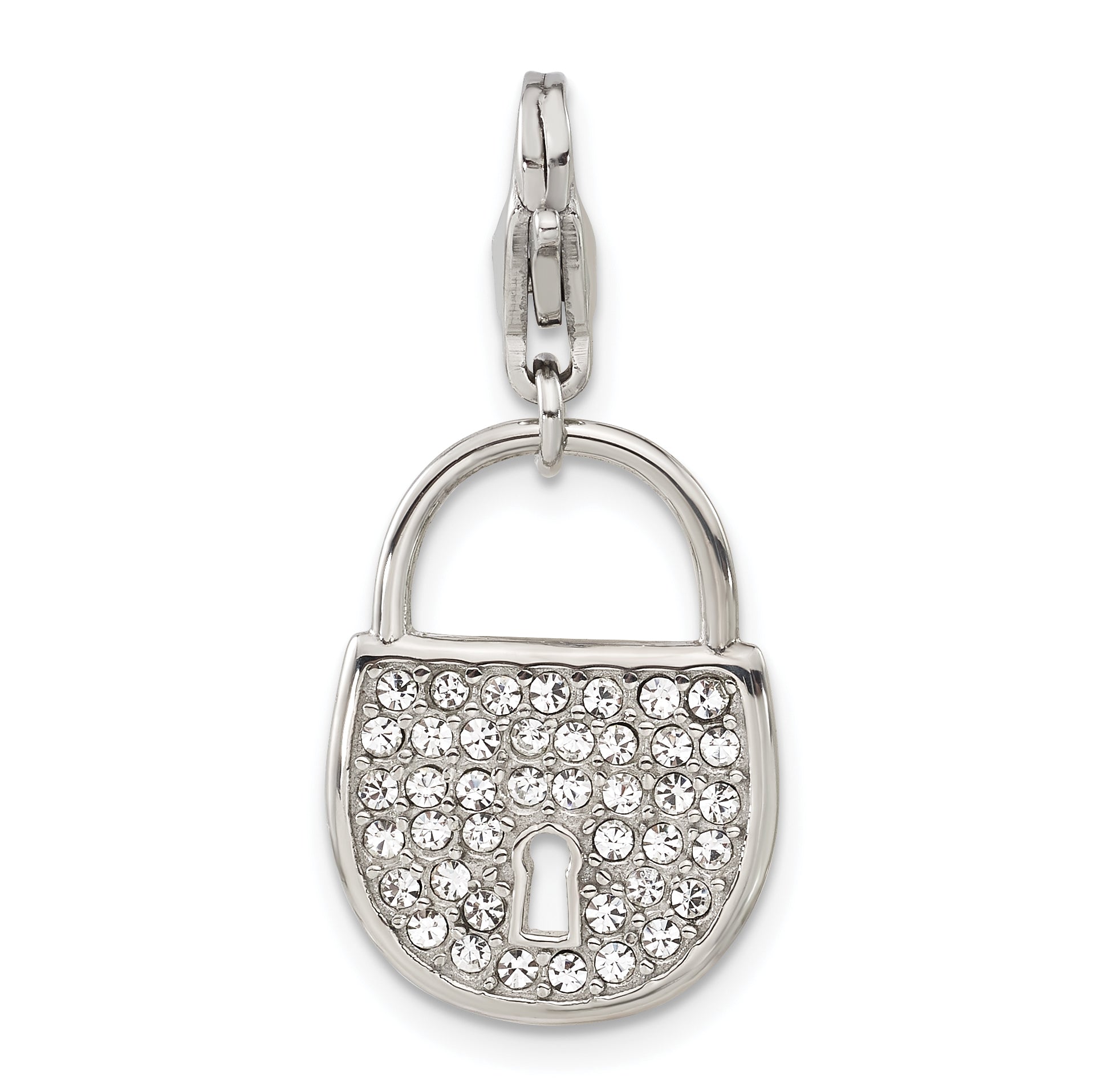 Stainless Steel with Lobster Clasp Polished Crystal Lock Charm