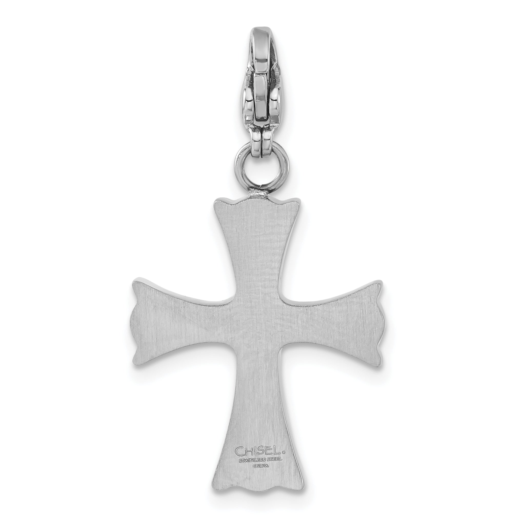 Stainless Steel Polished Red CZ Cross with Lobster Clasp Charm