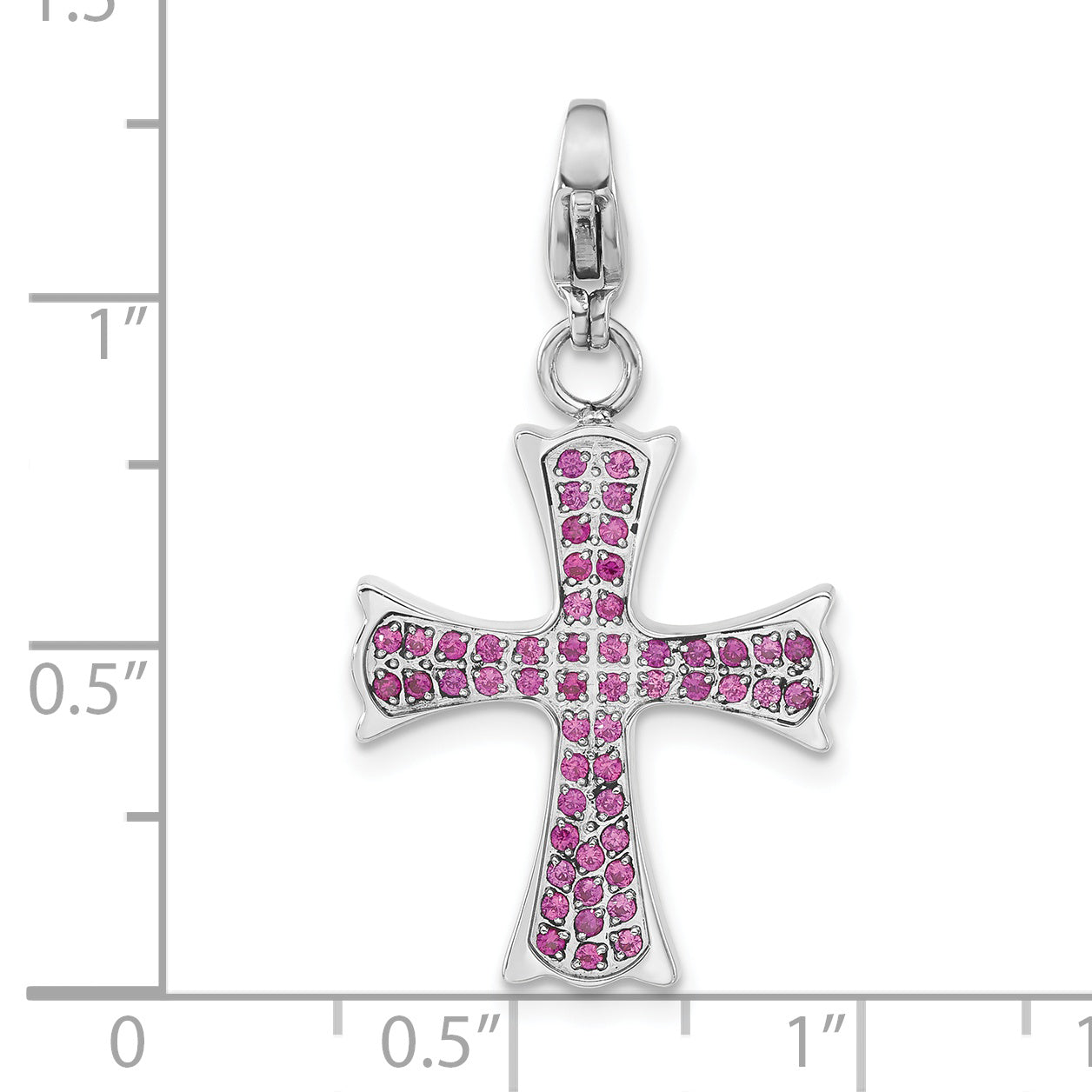 Stainless Steel Polished Red CZ Cross with Lobster Clasp Charm