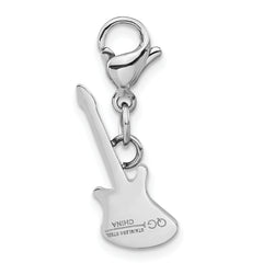 Stainless Steel Polished CZ Guitar with Lobster Clasp Charm