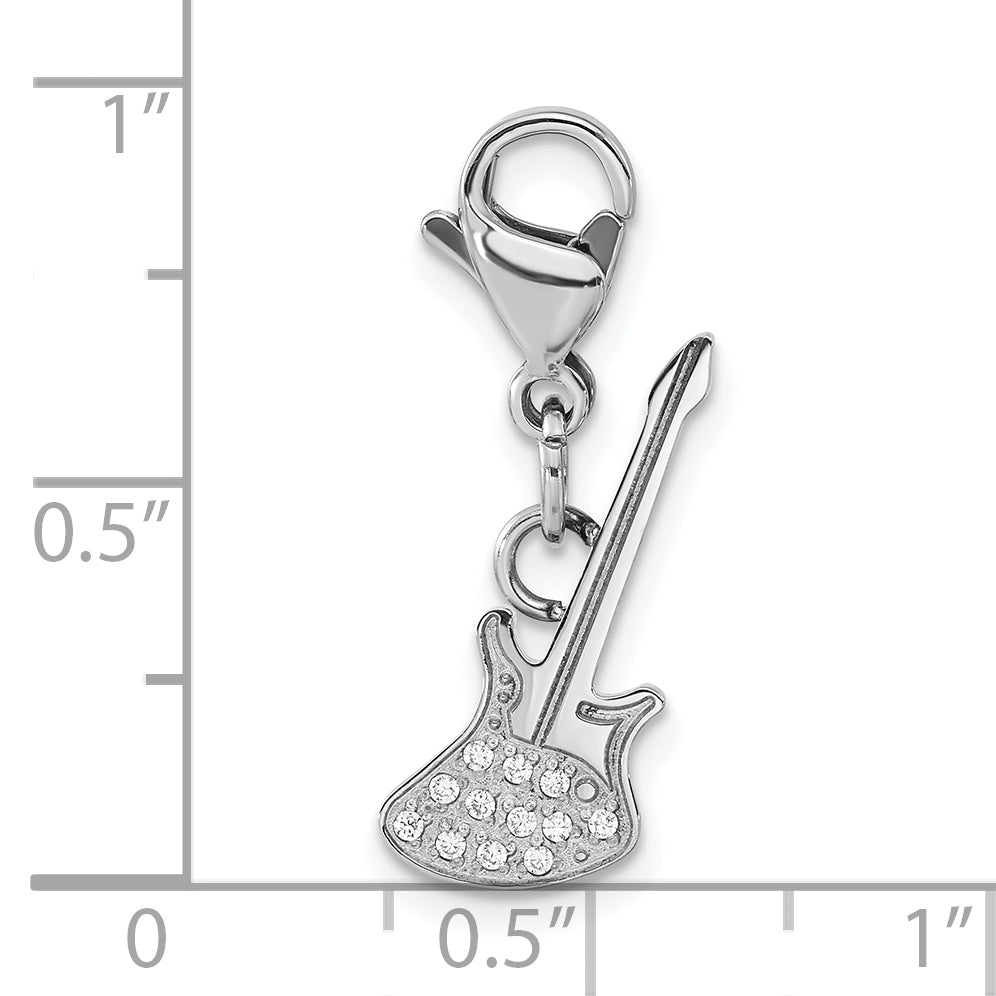 Stainless Steel Polished CZ Guitar with Lobster Clasp Charm