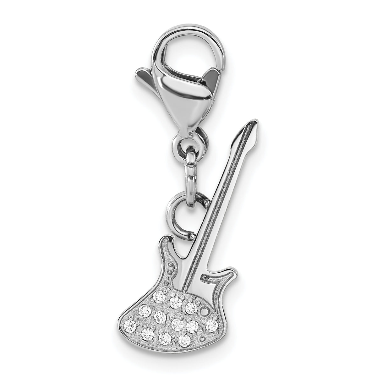 Stainless Steel Polished CZ Guitar with Lobster Clasp Charm