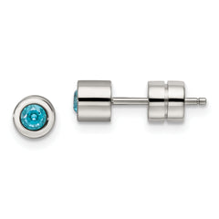 Chisel Stainless Steel Polished Blue CZ March Birthstone Post Stud Earrings