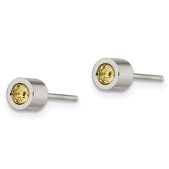 Chisel Stainless Steel Polished Yellow CZ November Birthstone Post Stud Earrings