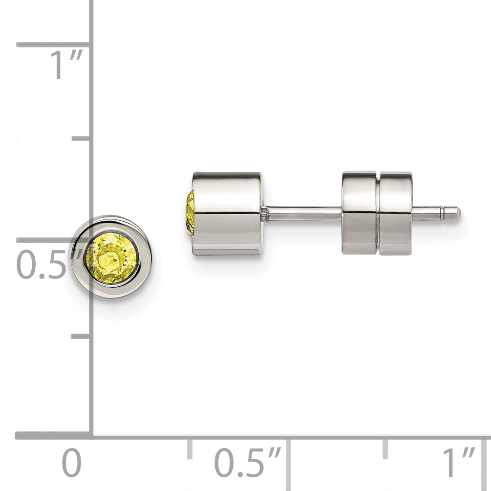 Sophia Jewelers Polished Stainless Steel Yellow CZ Stud Earrings for Women