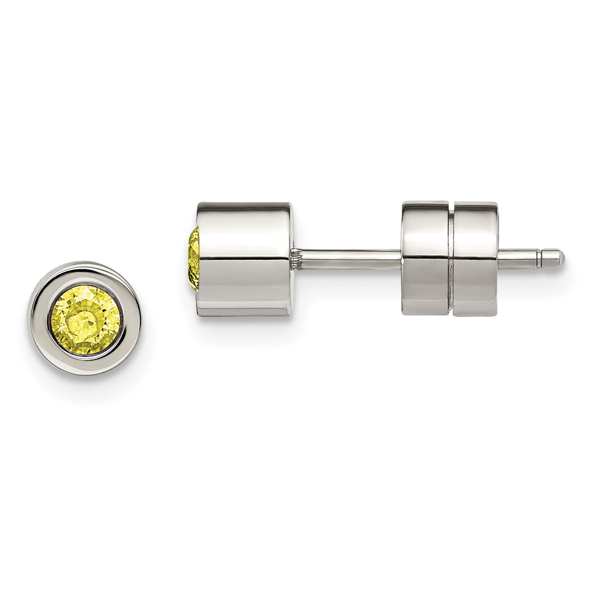 Chisel Stainless Steel Polished Yellow CZ November Birthstone Post Stud Earrings