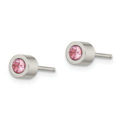 Chisel Stainless Steel Polished Pink CZ October Birthstone Post Stud Earrings