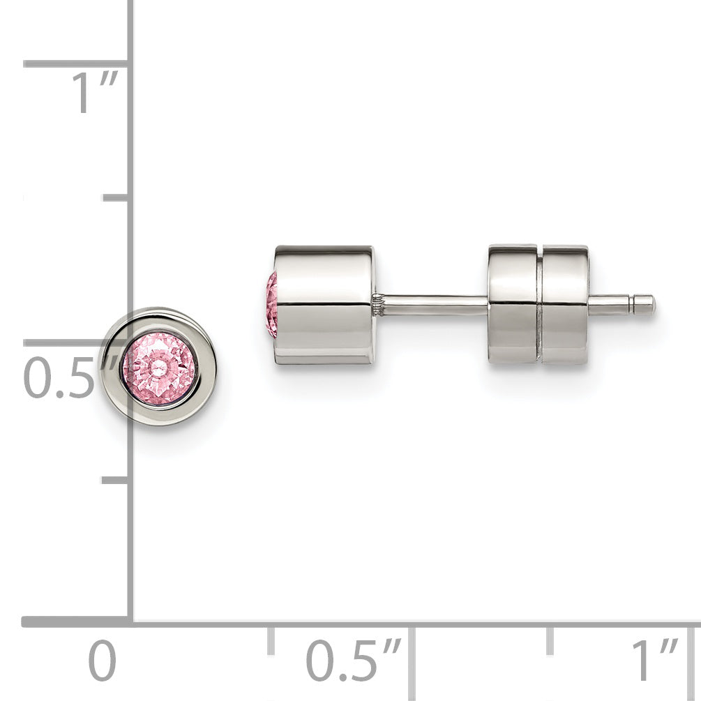 Chisel Stainless Steel Polished Pink CZ October Birthstone Post Stud Earrings