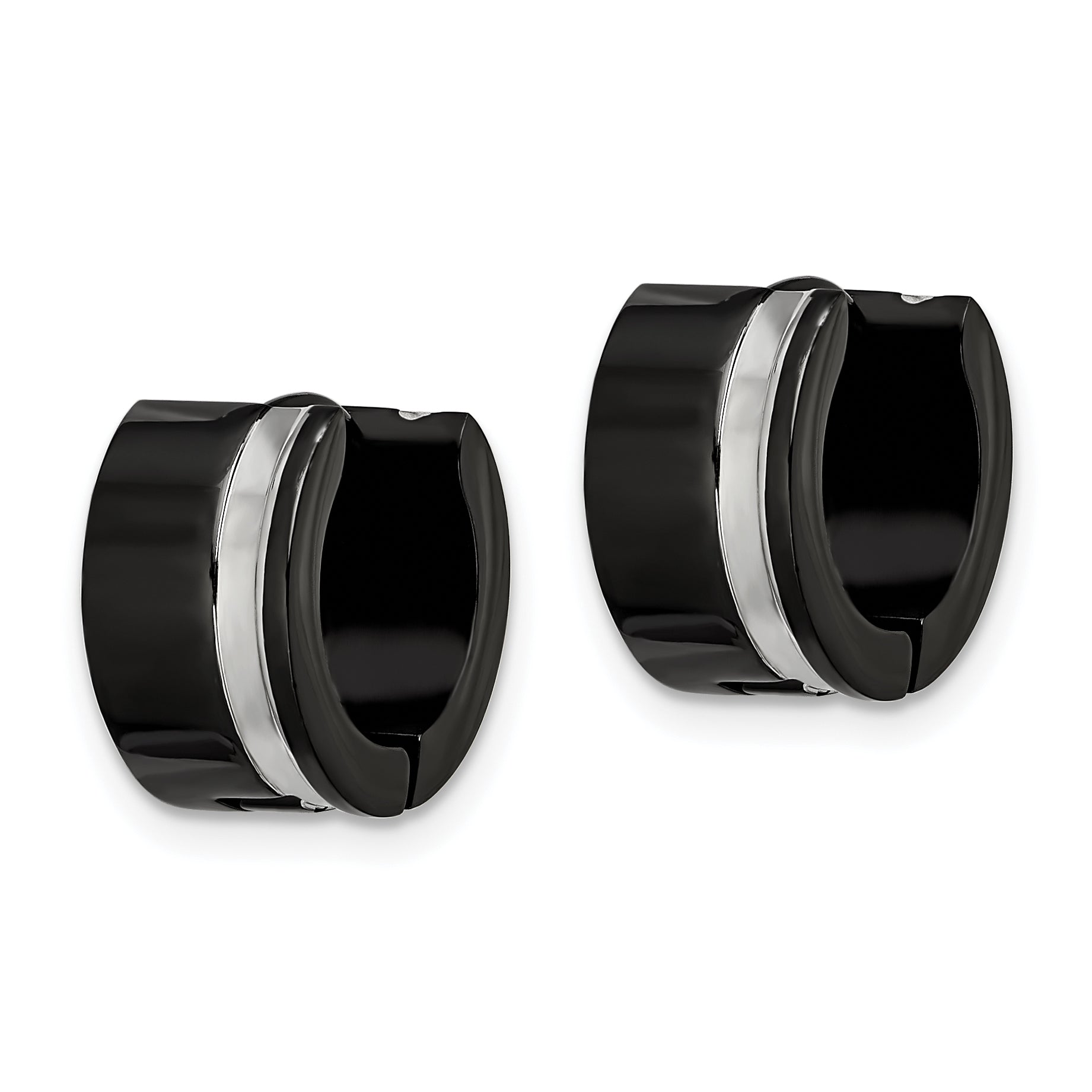 Chisel Polished Stainless Steel Unisex Hoop Earrings with Black IP Plating