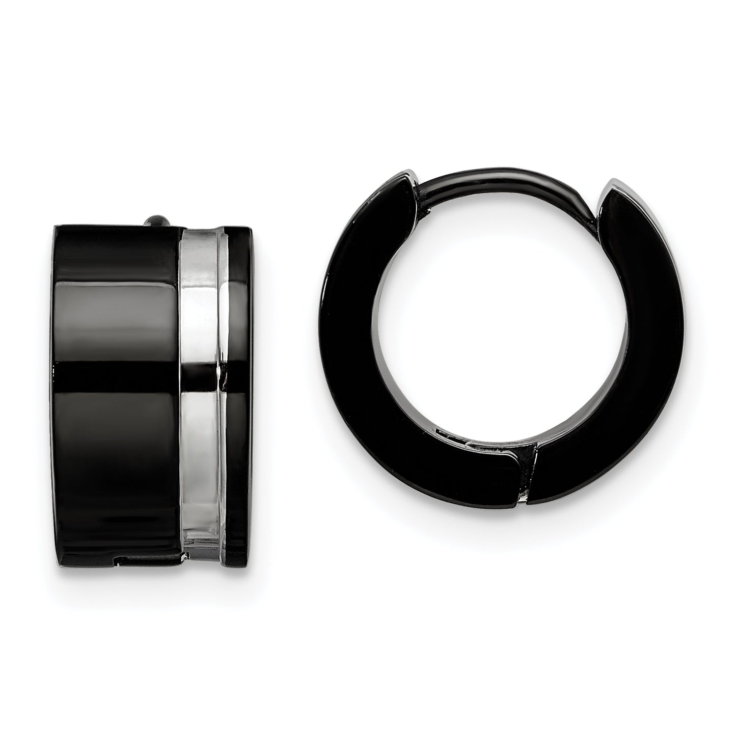 Chisel Stainless Steel Polished Black IP-plated Hinged Hoop Earrings