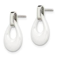 Sophia Jewelers Stainless Steel & White Ceramic Dangle Earrings Elegant Gift Ready