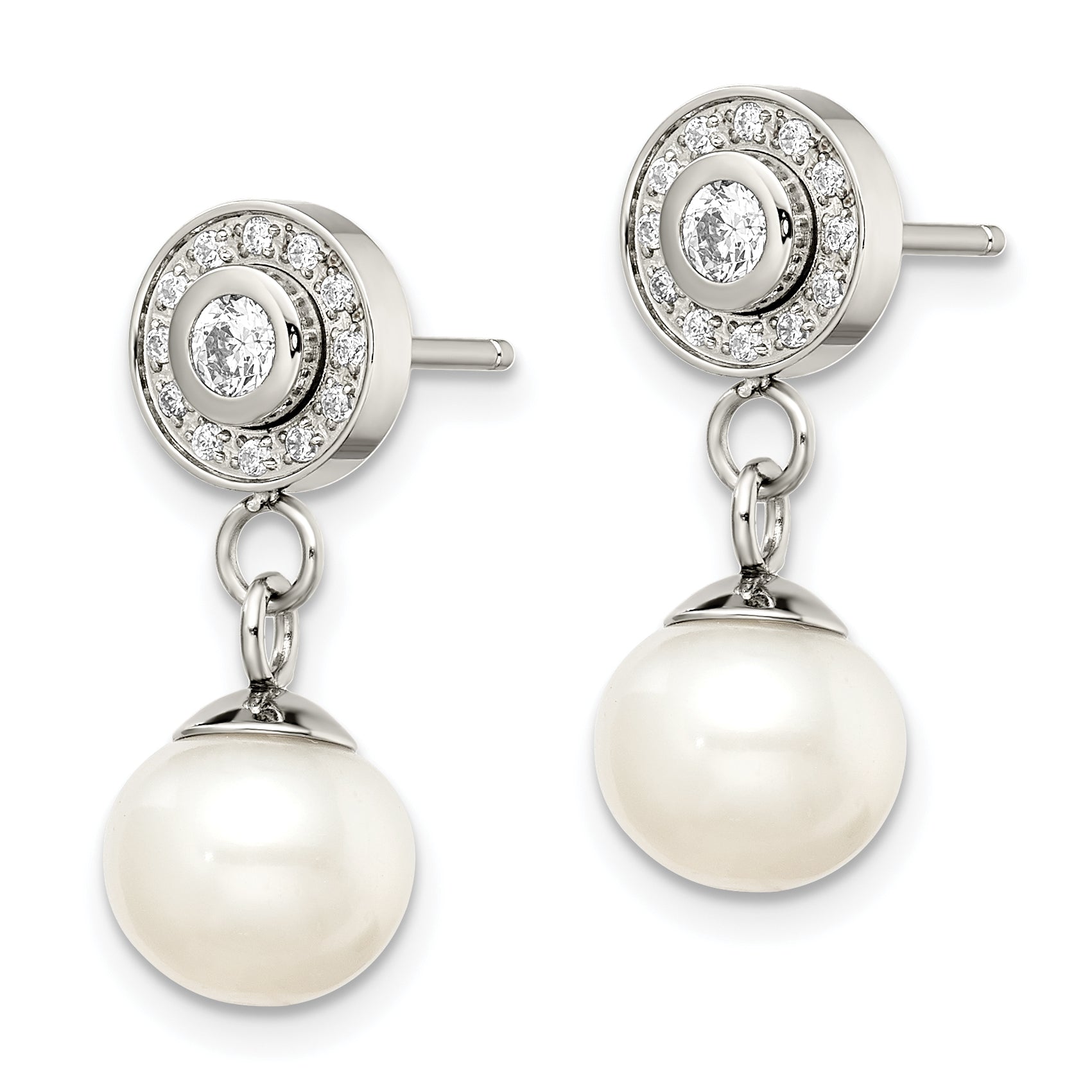 Sophia Jewelers Stainless Steel Dangle Earrings with CZ & Pearl