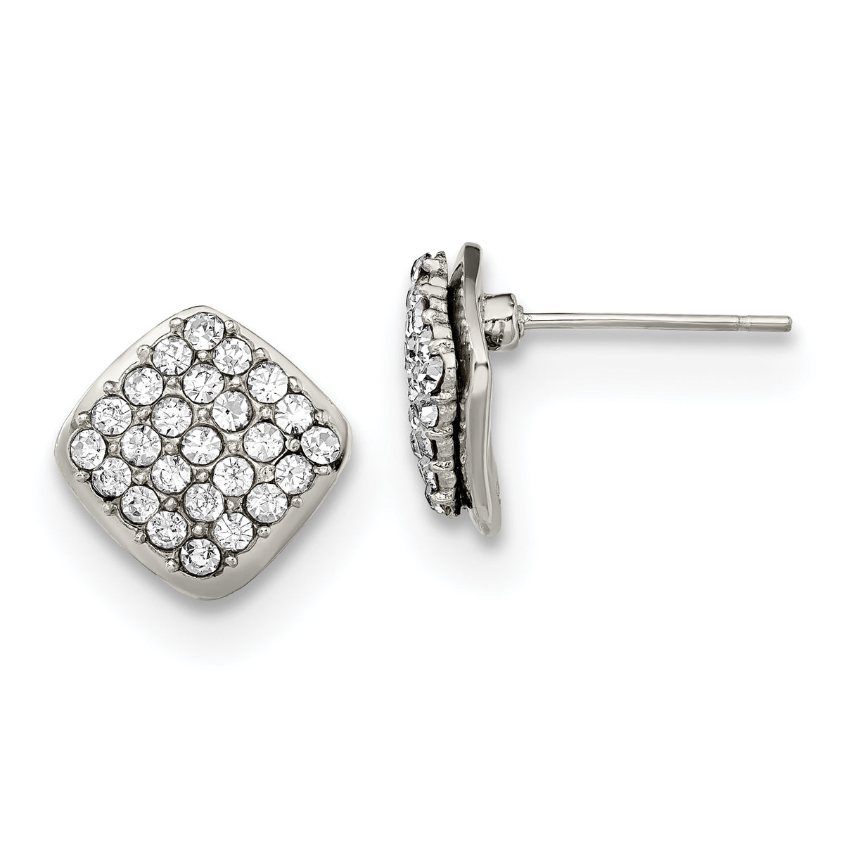 Stainless Steel Polished Post Square with Crystal Earrings