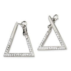 Stainless Steel Crystal Triangle Hoop Earrings with Omega Back Polished Finish