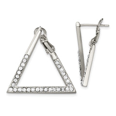 Stainless Steel Omega Back Polished with Crystal Triangle Earrings