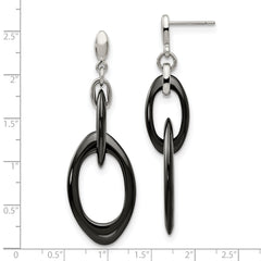 Stainless Steel and Black Ceramic Dangle Earrings with Polished Finish