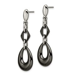 Sophia Jewelers Stainless Steel and Black Ceramic Dangle Earrings Polished Gift Ready