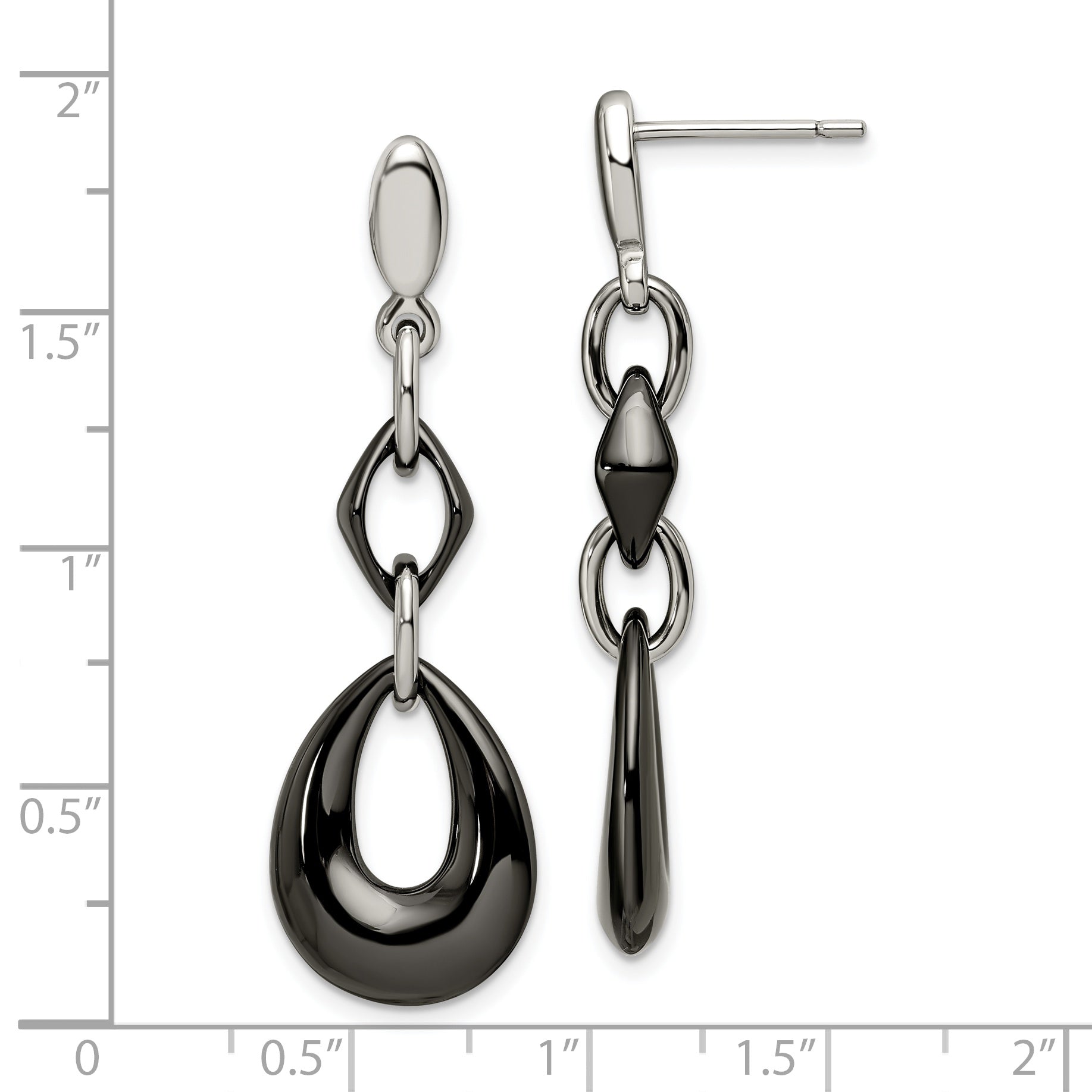 Sophia Jewelers Stainless Steel and Black Ceramic Dangle Earrings Polished Gift Ready