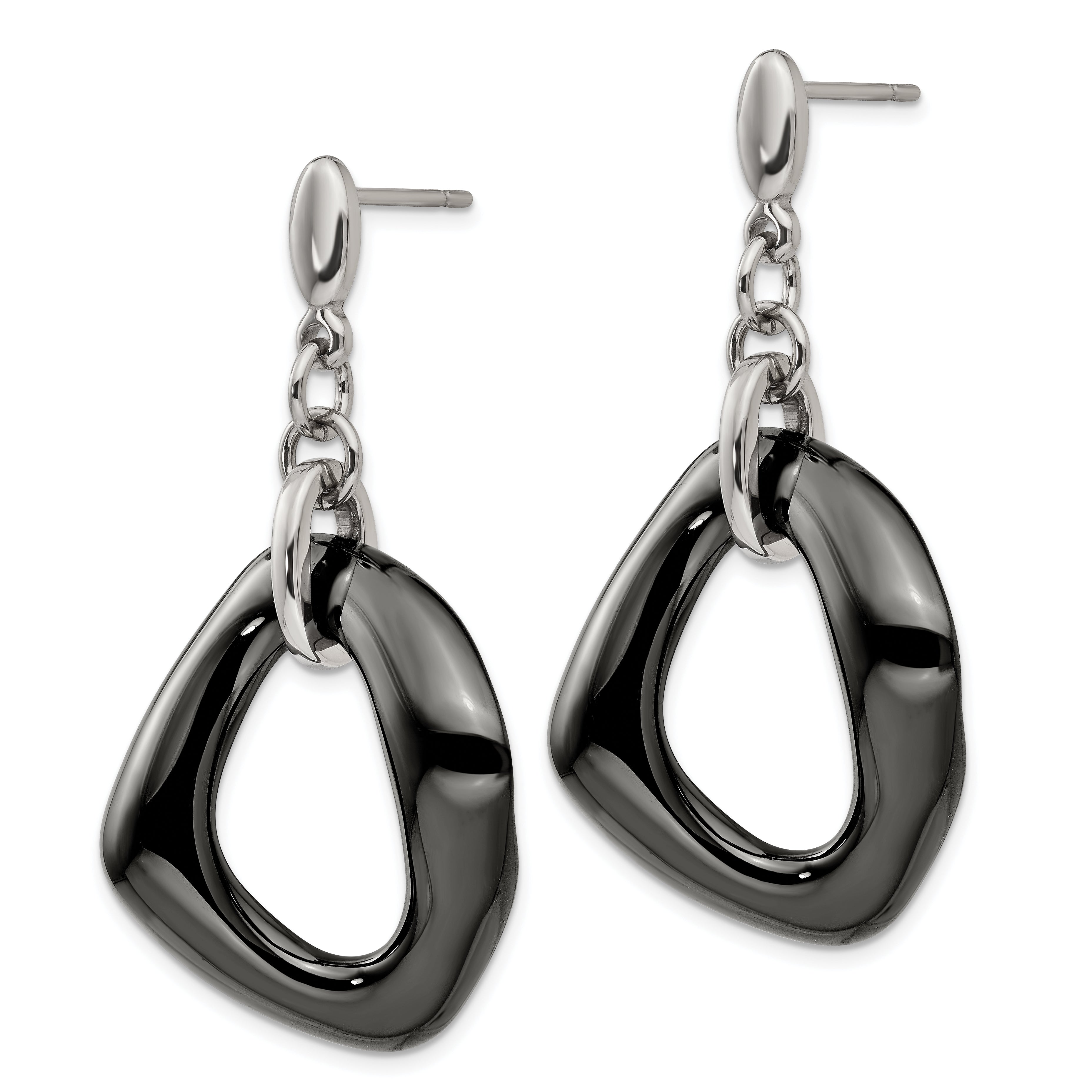 Sophia Jewelers Stainless Steel Dangle Earrings with Black Ceramic