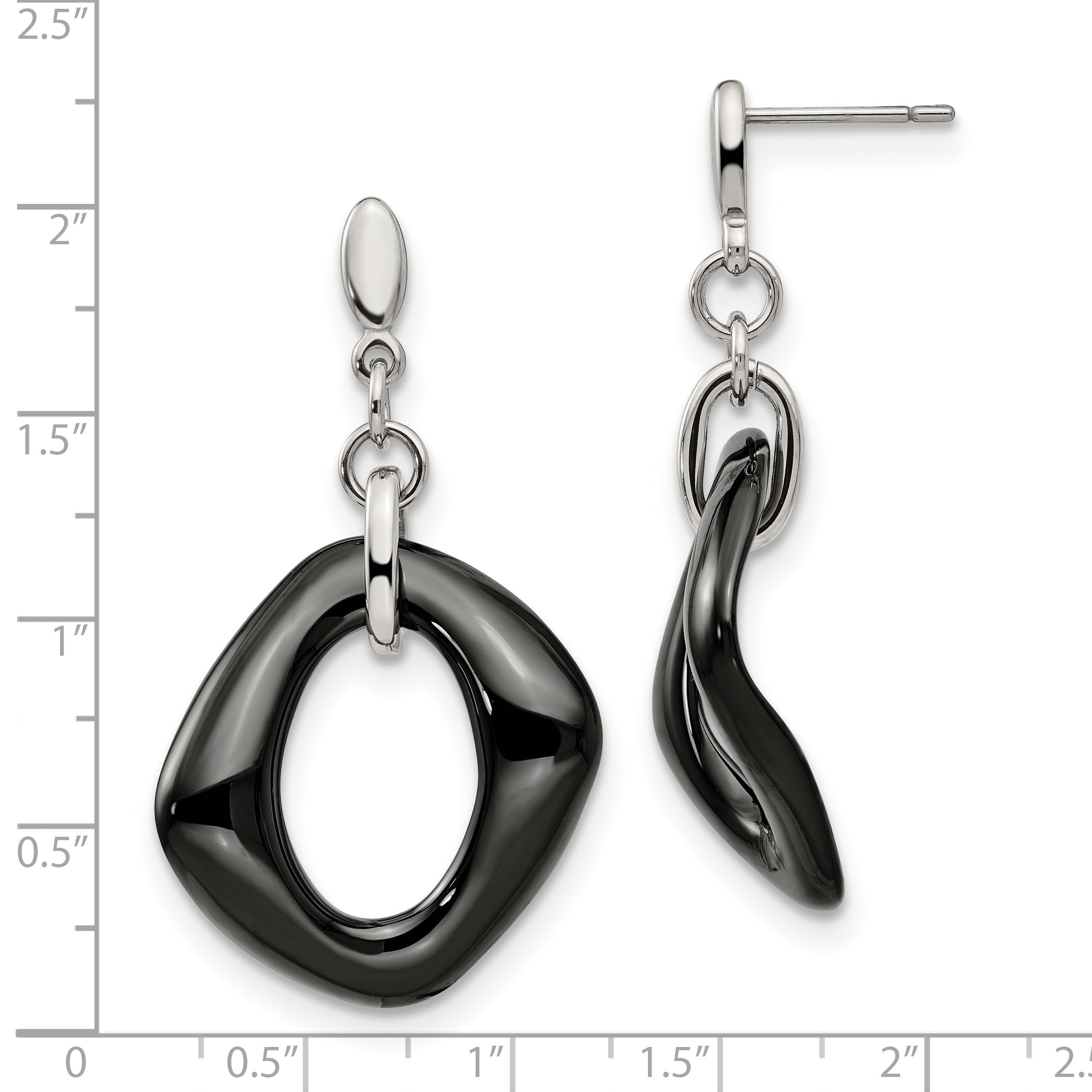 Sophia Jewelers Stainless Steel Dangle Earrings with Black Ceramic