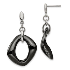 Chisel Stainless Steel Polished with Black Ceramic Post Dangle Earrings