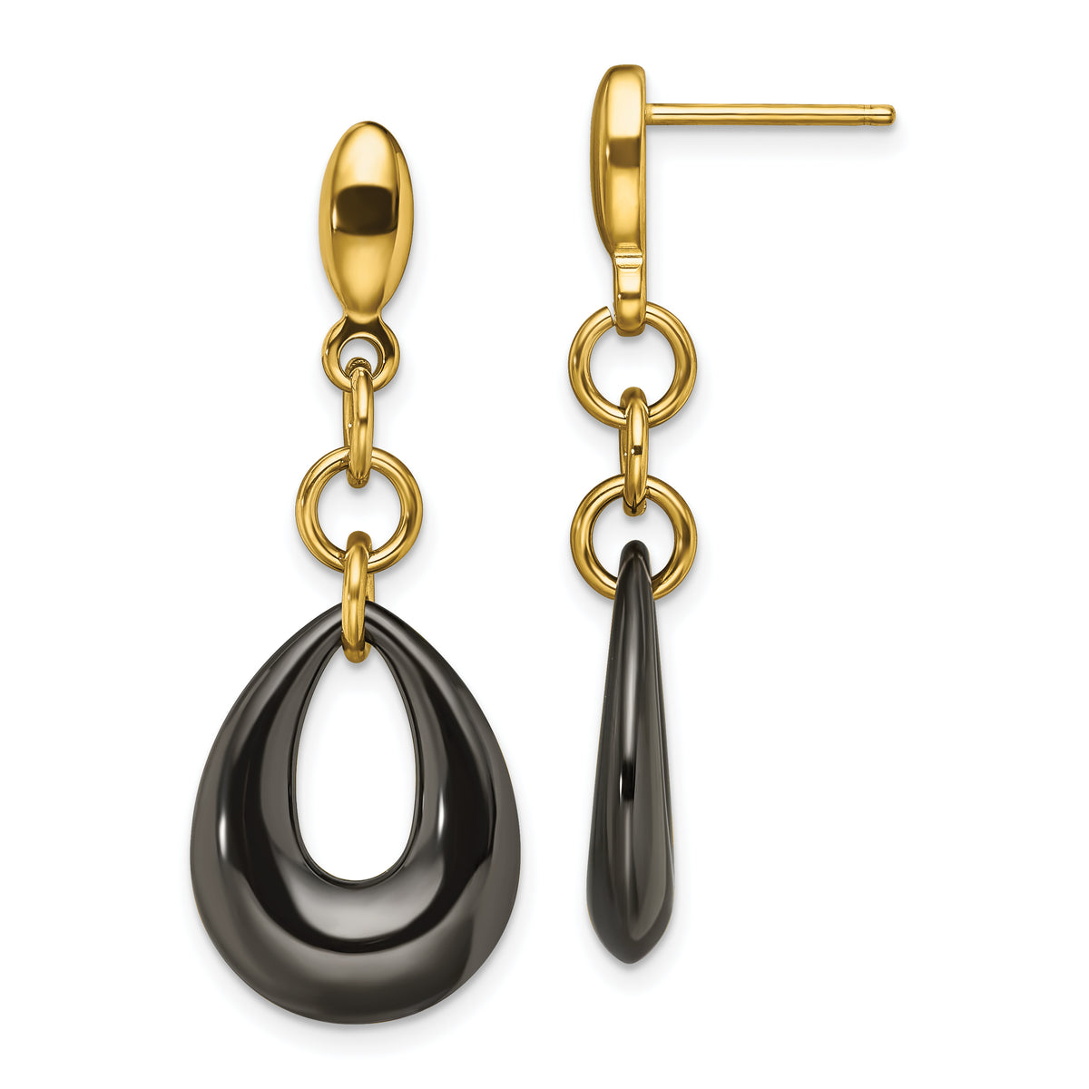 Chisel Stainless Steel Polished Yellow IP-plated Black Ceramic Post Dangle Earrings