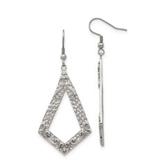 Stainless Steel Polished Textured Ornate Geometric Dangle Earrings