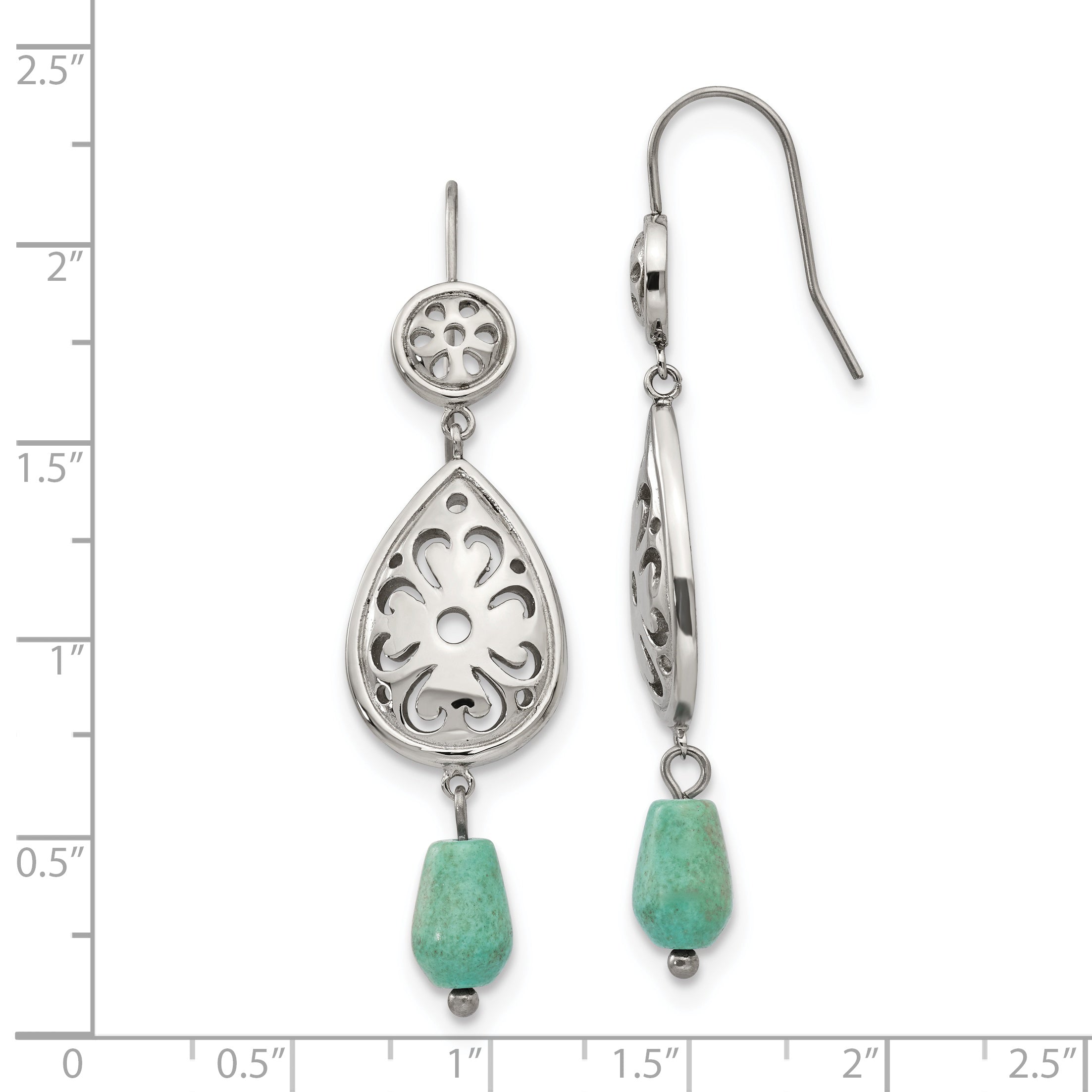 Chisel Stainless Steel Polished Imitation Turquoise Dangle Shepherd Hook Earrings