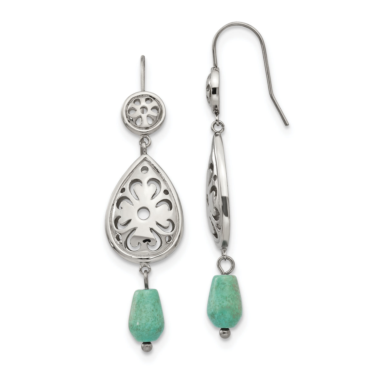 Chisel Stainless Steel Polished Imitation Turquoise Dangle Shepherd Hook Earrings