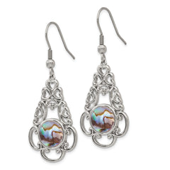 Chisel Stainless Steel Polished Filigree Imitation Abalone and Glass Dangle Shepherd Hook Earrings