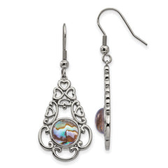 Chisel Stainless Steel Polished Filigree Imitation Abalone and Glass Dangle Shepherd Hook Earrings