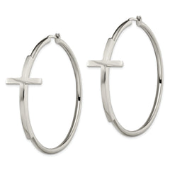 Sophia Jewelers Polished Stainless Steel Large Cross Hoop Earrings Gift Ready