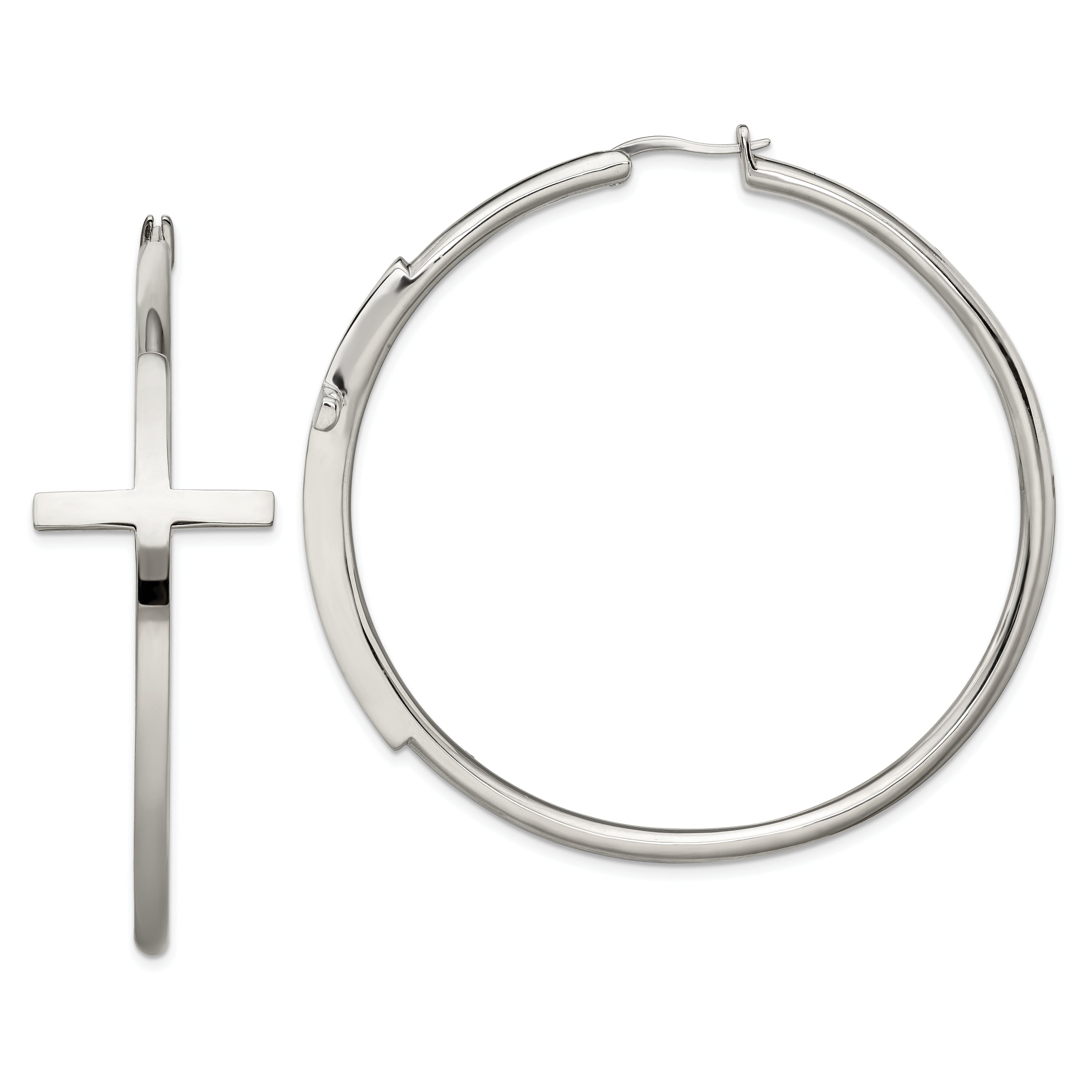 Chisel Stainless Steel Polished Large Cross Hoop Earrings