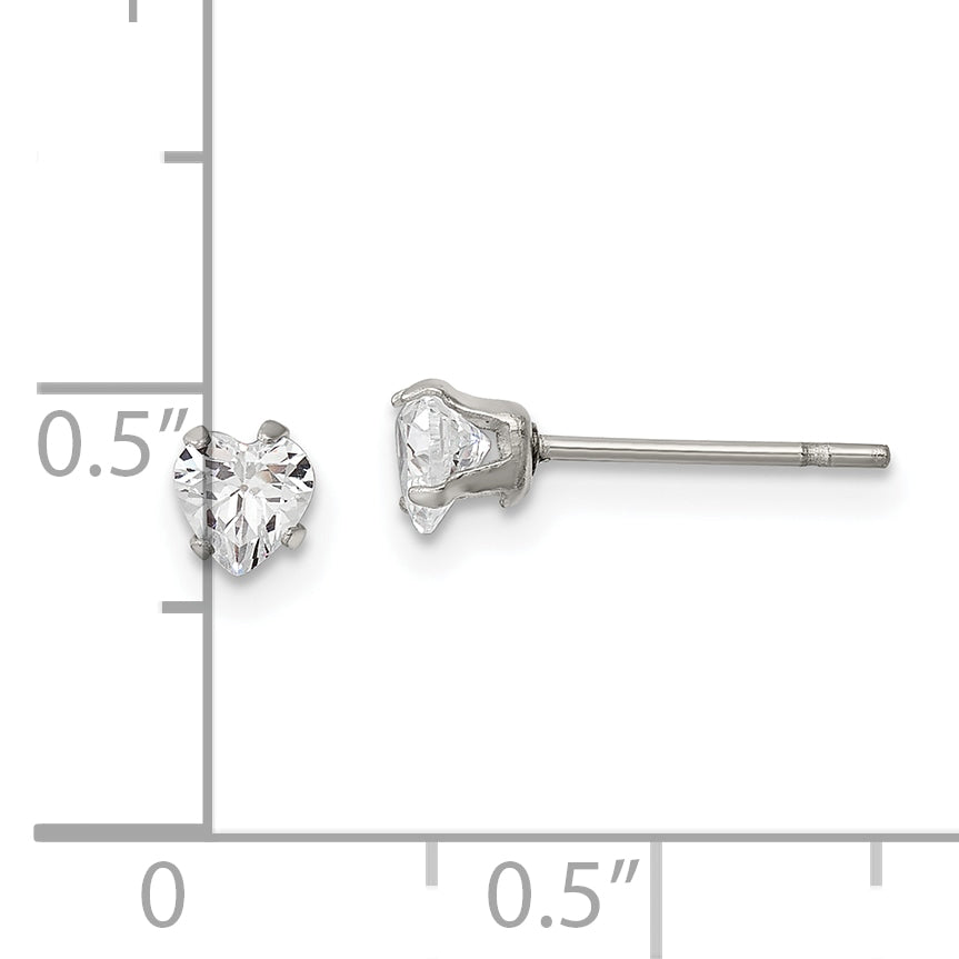 Chisel Stainless Steel Polished 4mm Heart CZ Stud Post Earrings