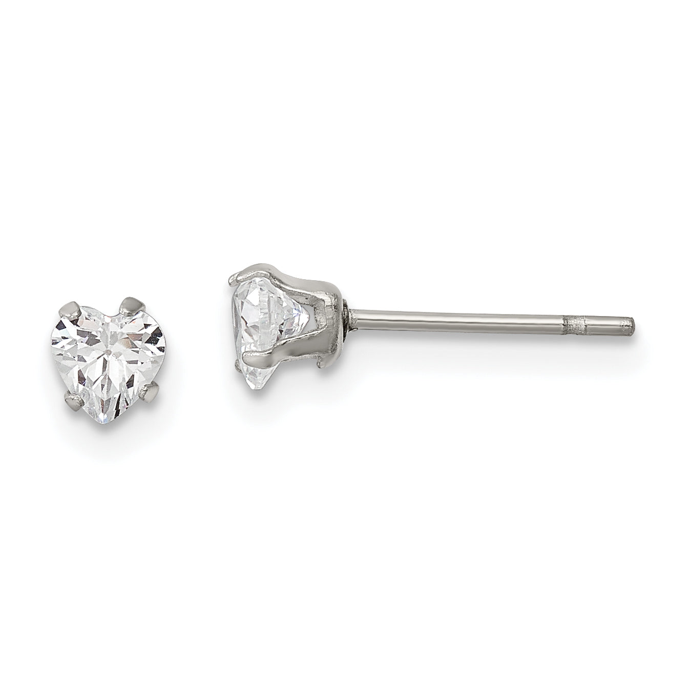 Chisel Stainless Steel Polished 4mm Heart CZ Stud Post Earrings