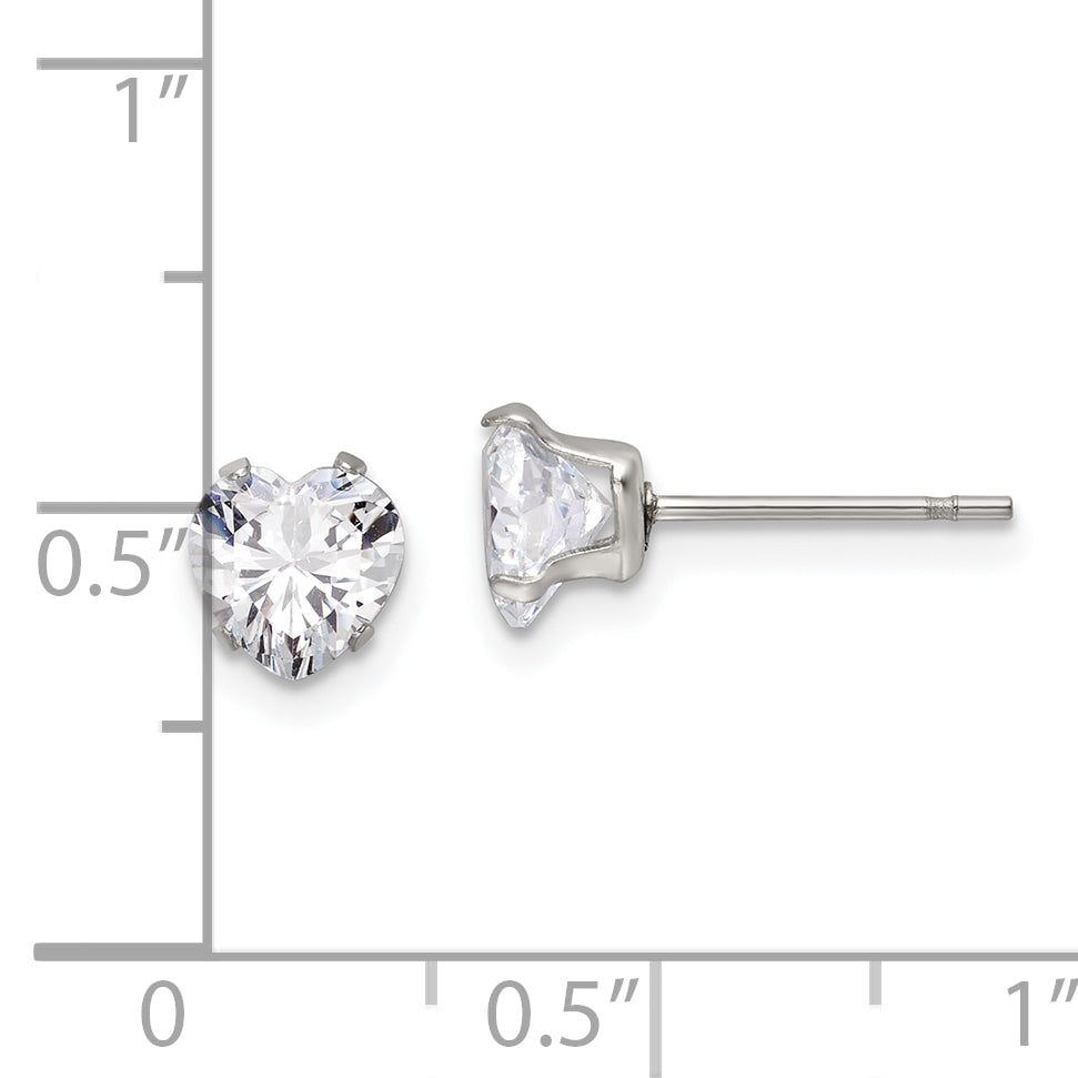 Chisel Stainless Steel Polished 6mm Heart CZ Stud Post Earrings