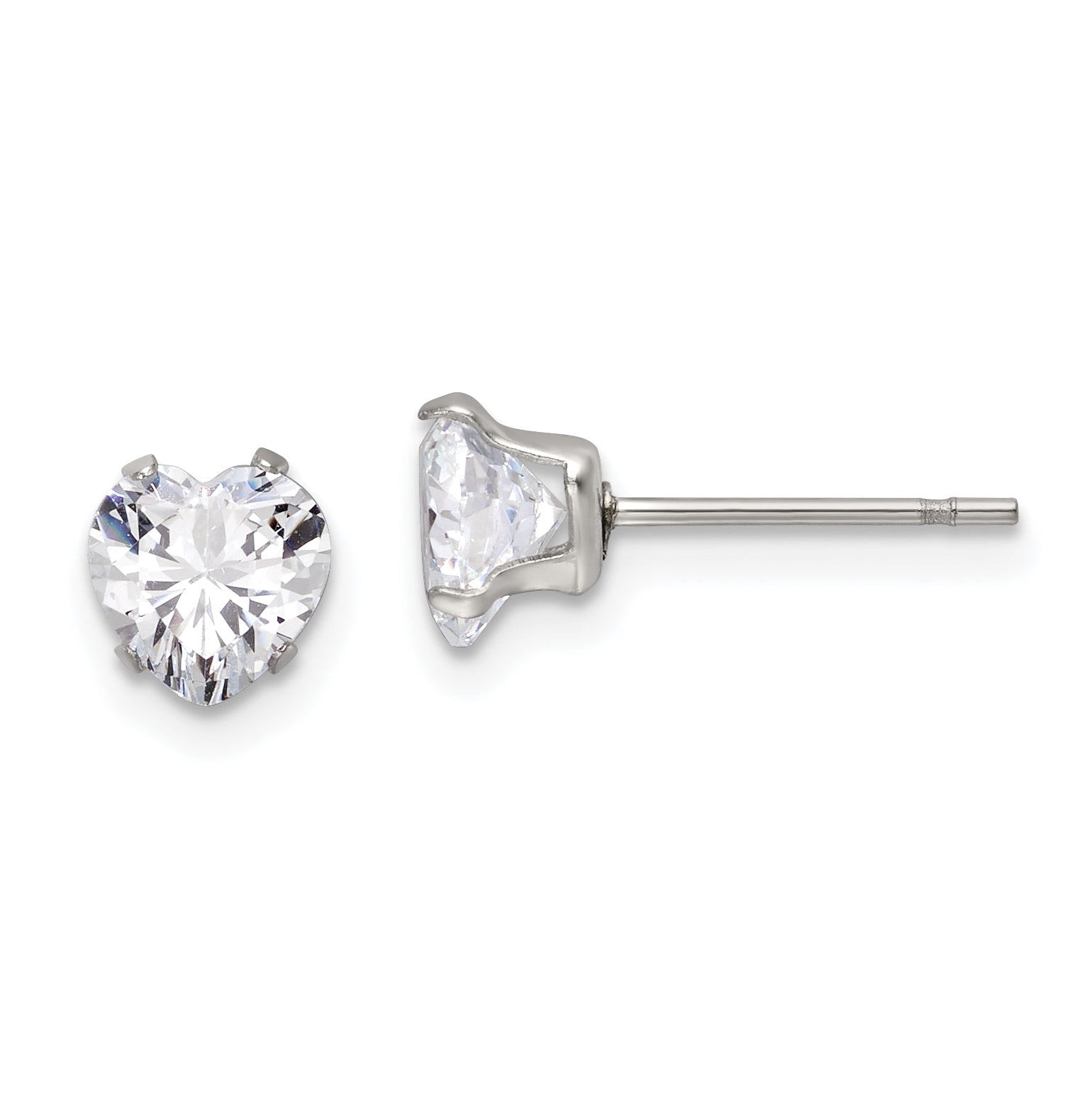 Chisel Stainless Steel Polished 6mm Heart CZ Stud Post Earrings