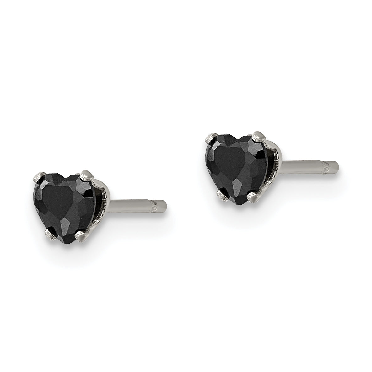 Chisel Stainless Steel Polished 4mm Black Heart CZ Stud Post Earrings